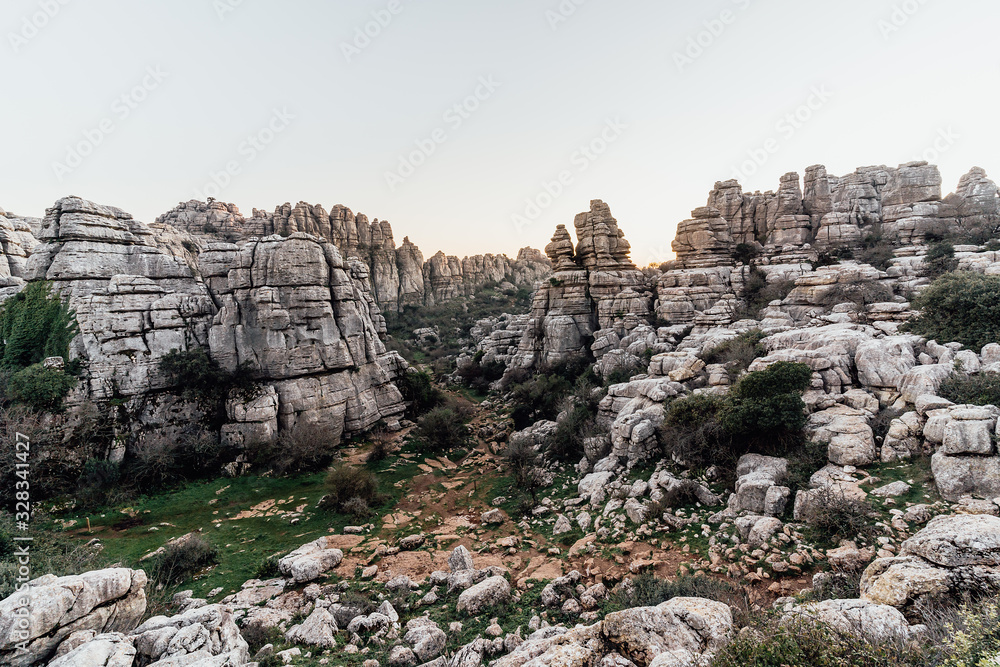 Mountains of Torcal of Antequera in Malaga at sunset, Andalusia, Spain Mountains of Torcal of Antequera in Malaga at sunset, Andalusia, Spain
