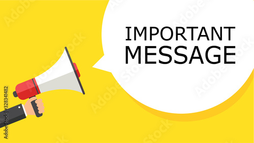 IMPORTANT MESSAGE.Hand holding a megaphone with a lucky you speech bubble. Banner for business, loudspeaker. Vector graphics in a flat style. Vector