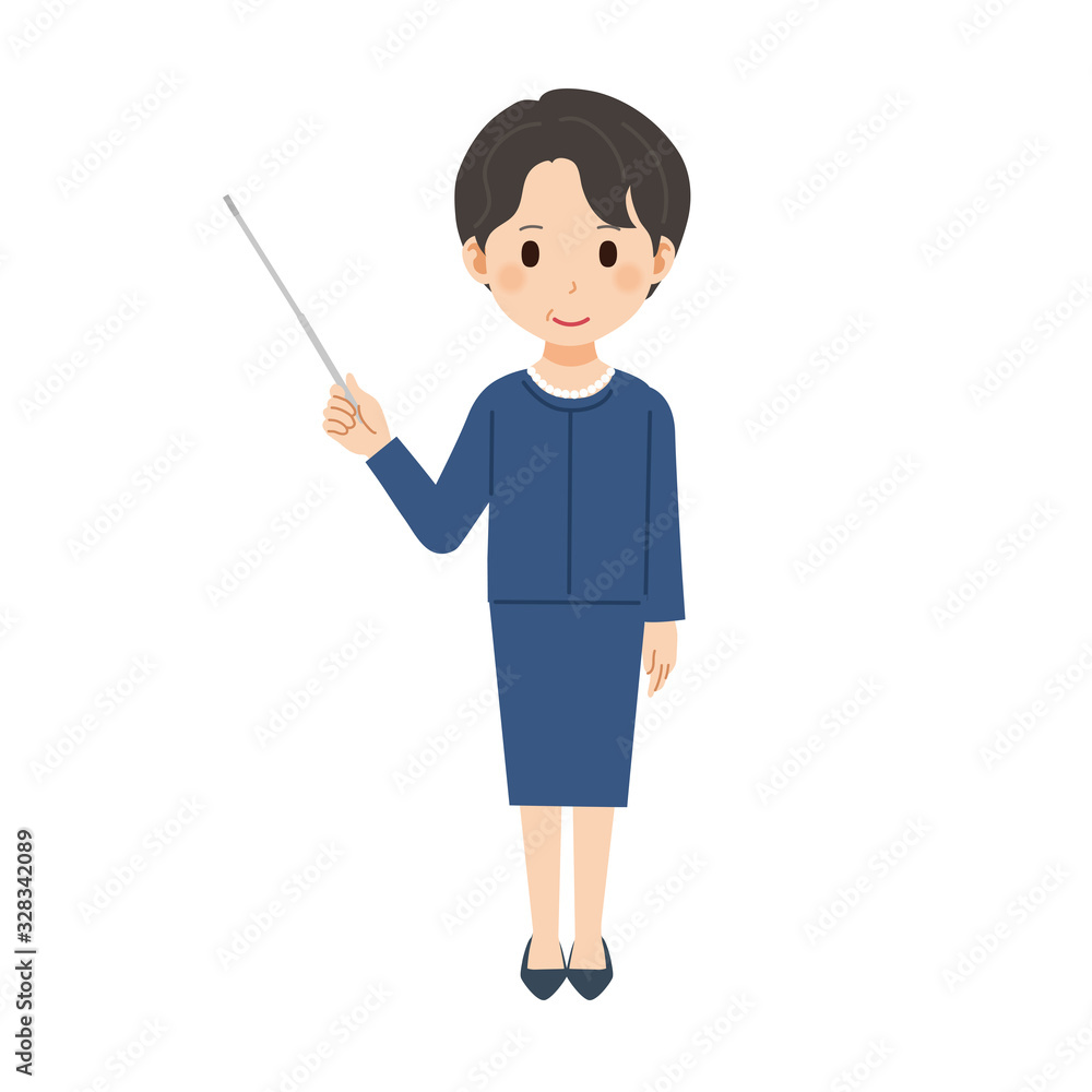 スーツの女性 イラスト 指し棒 ミドルエイジ スーツの女性 イラスト 指し棒 ミドルエイジ