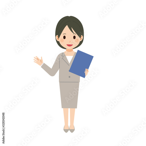 スーツ　女性　事務員　イラスト　書類を持つスーツの女性