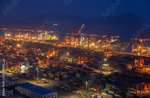 Night Yangshan Port of Shengsi at Chinese hills 