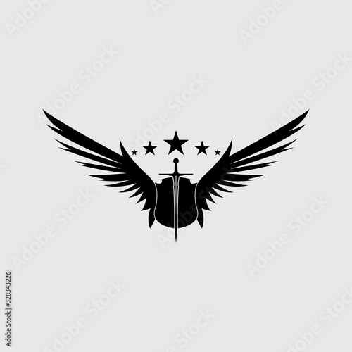 The winged sword with shield vector icon.