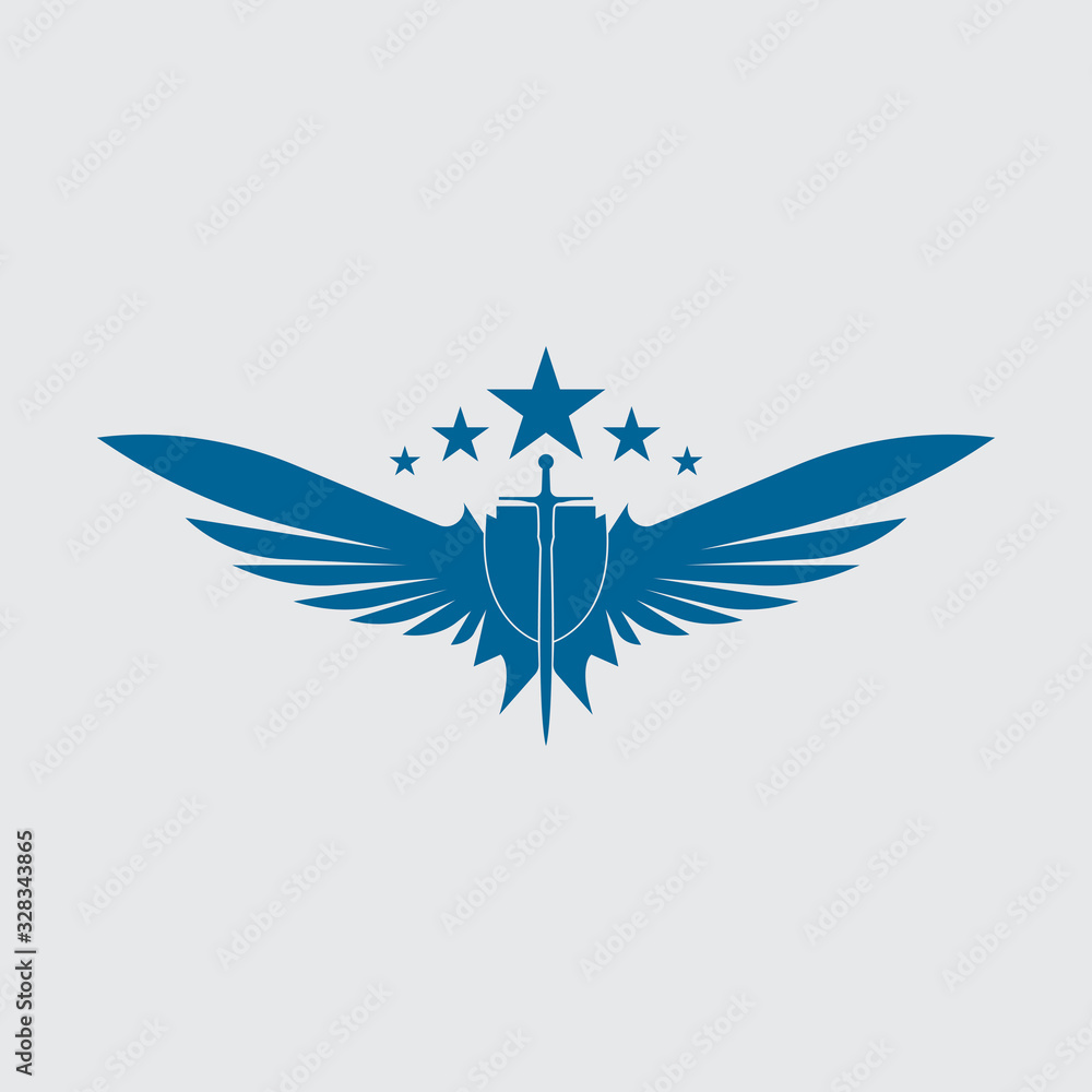 The winged sword with shield vector icon. The winged sword with shield vector icon.