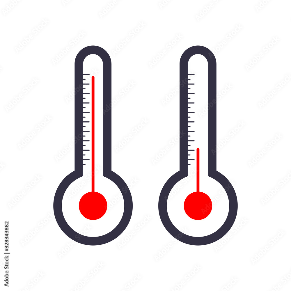 Outline two thermometers icons. Red hot temperature symbol. Vector EPS 10 illustration Outline two thermometers icons. Red hot temperature symbol. Vector EPS 10 illustration