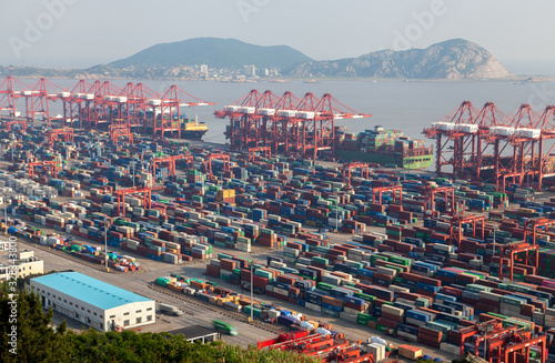 Shengsi Yangshan Port by Chinese hills in Shanghai 