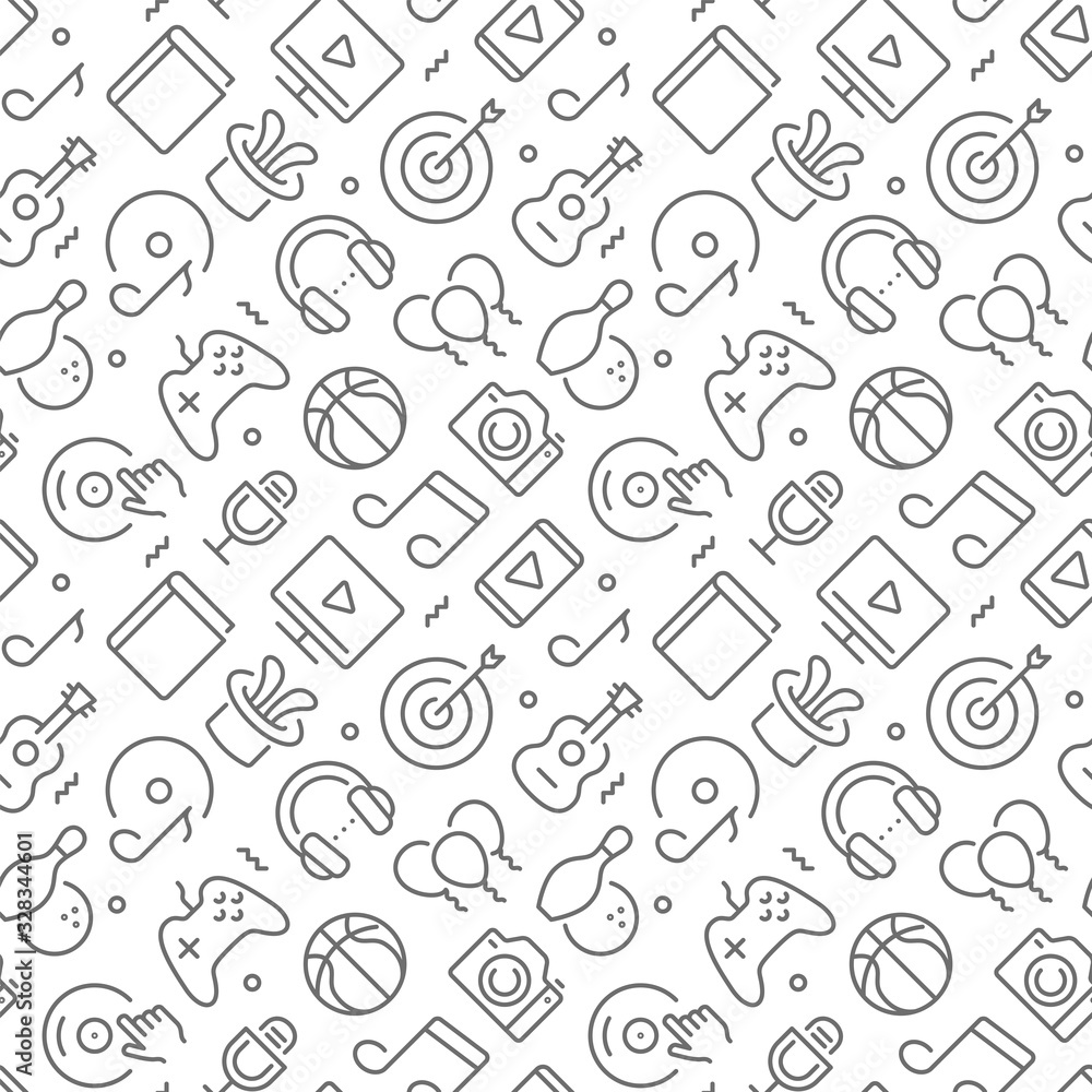 Entertainment related seamless pattern with outline icons Entertainment related seamless pattern with outline icons