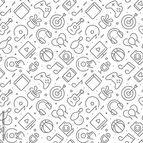 Entertainment related seamless pattern with outline icons