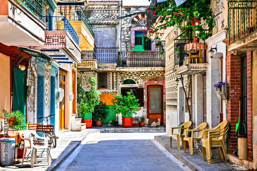 Fototapeta Naklejka Na Ścianę i Meble -  Most beautiful villages of Greece - unique traditional  Pyrgi in Chios island known as the 
