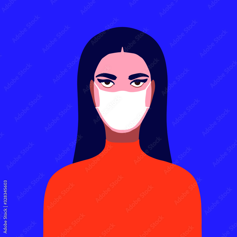 Flat portrait of young woman wear mask on occasion coronavirus Flat portrait of young woman wear mask on occasion coronavirus