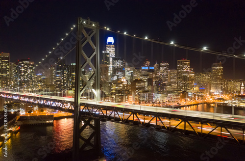 Fototapeta Naklejka Na Ścianę i Meble -  San Francisco downtown buildings skyline night bay bridge