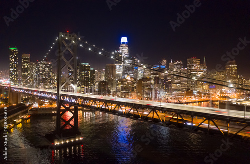 San Francisco downtown buildings skyline night bay bridge © blvdone