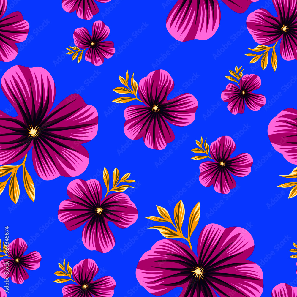 hibiscus flower seamless patterns for wallpapers,textiles,printing on blue background