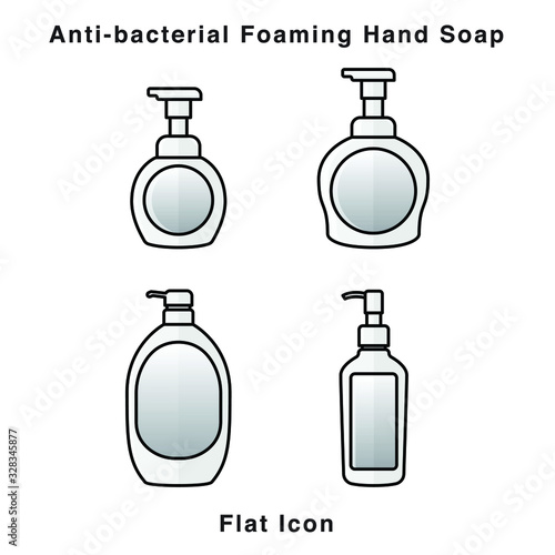 Anti-bacterial Foaming Hand Soap. Hand sanitizer. Alcohol-based hand rub. Rubbing alcohol. soap dispenser. Protection from germs such as coronavirus (Covid-19) icon design