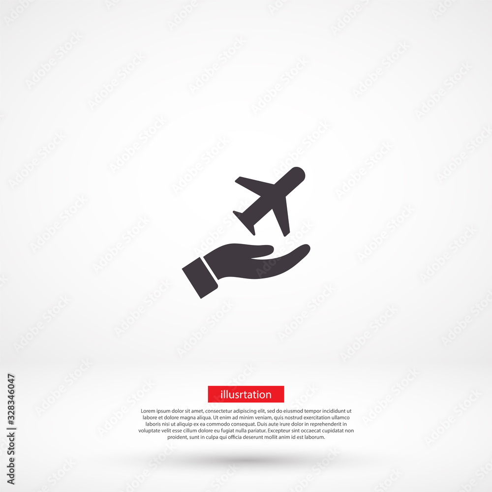 plane in the hand icon , lorem ipsum Flat design plane in the hand icon , lorem ipsum Flat design
