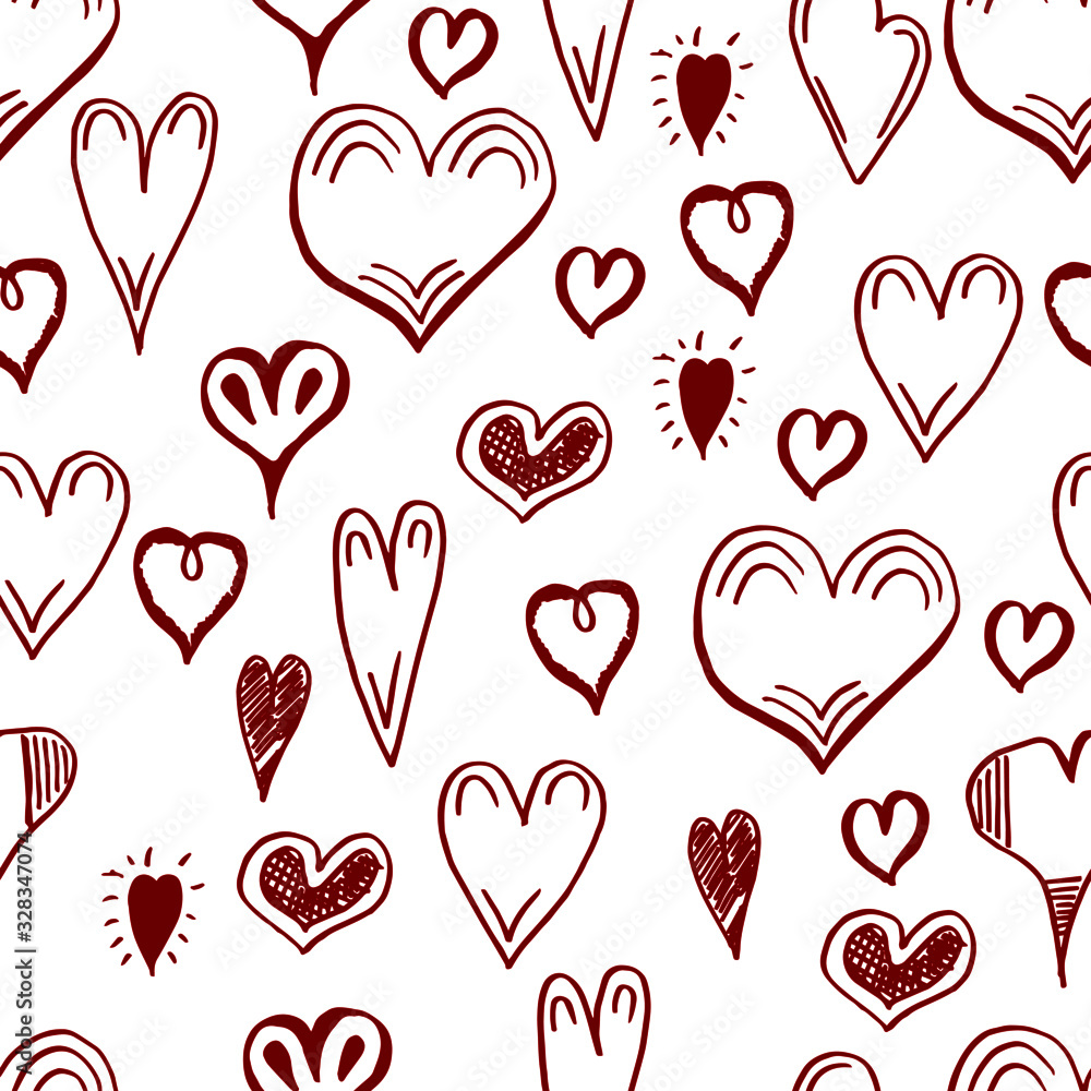hand-drawn doodle seamless pattern with hearts