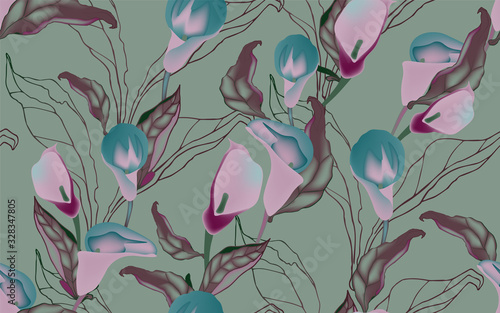 Vector illustration with large inflorescences of plants.
