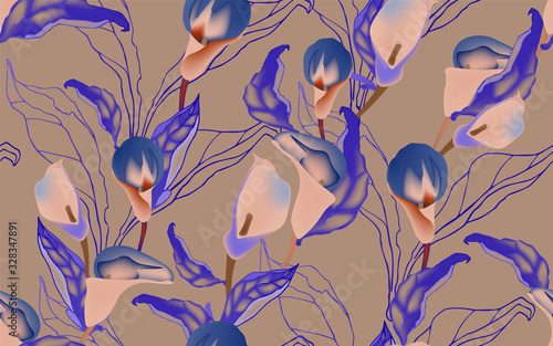 Vector illustration with large inflorescences of plants.