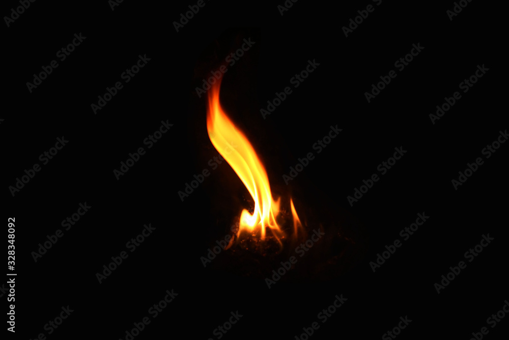 Yellow-red flame Heat energy on a black background