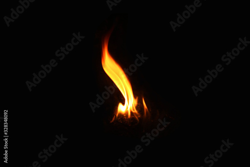 Yellow-red flame Heat energy on a black background