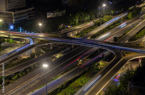 Chengdu night highways and overpass roads in China 