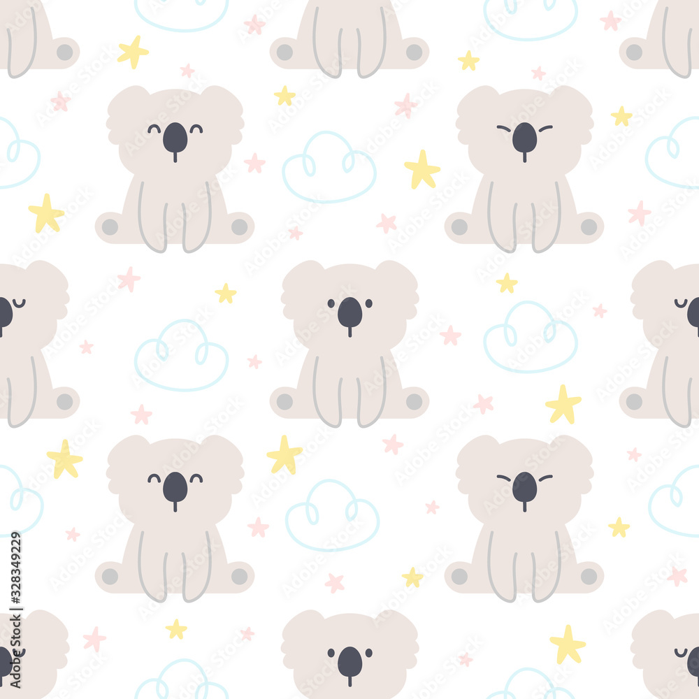 Cute koala and sky seamless pattern background