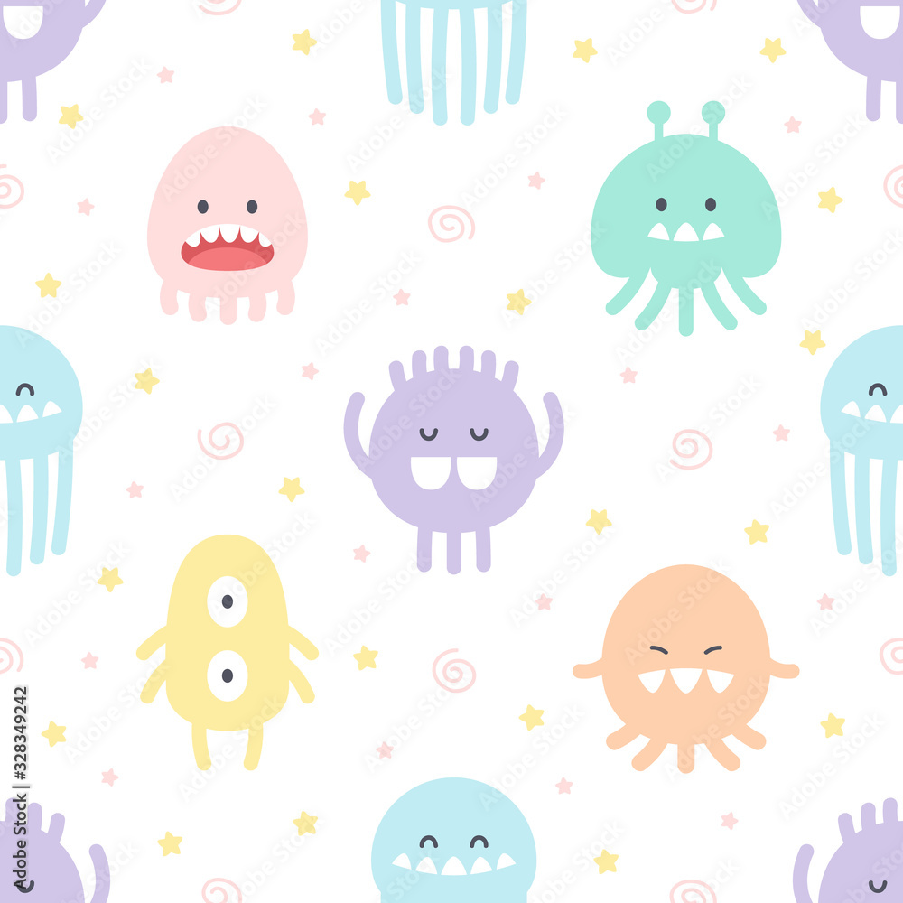 Cute monster seamless pattern background