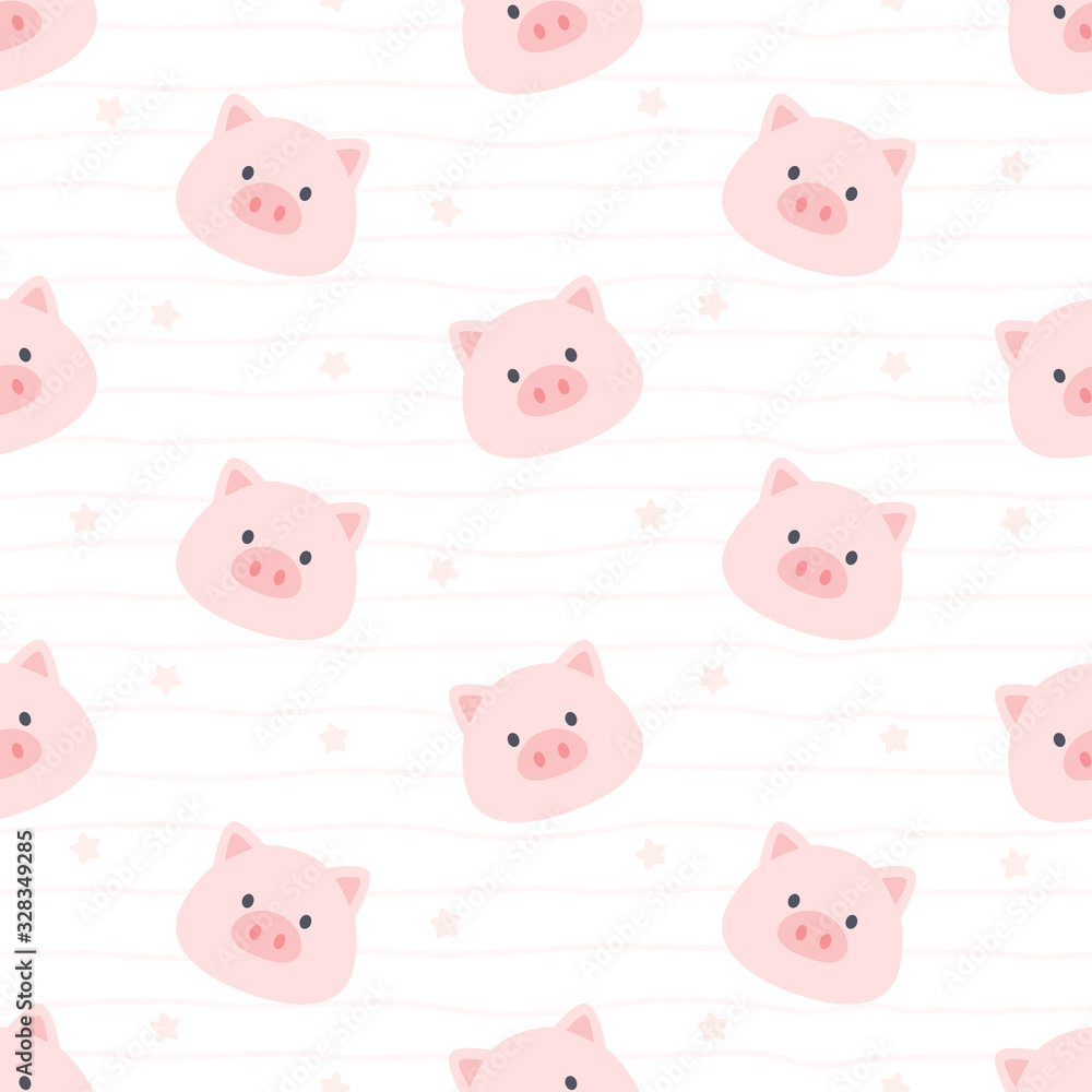 Cute pig seamless pattern background