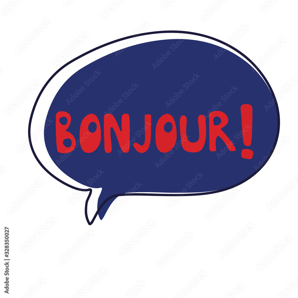 Bonjour in a trendy yellow bubble. Cartoon or comic bubble. Vector ...