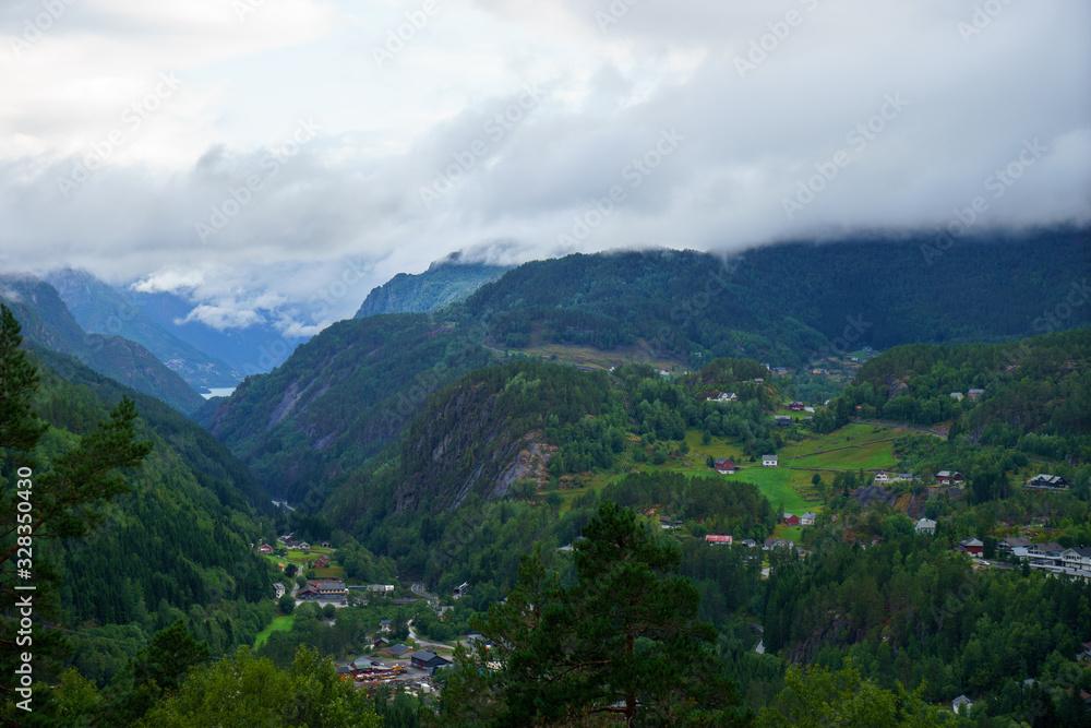 beautiful norwegian landscape with fjord in Odda