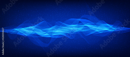 Modern Digital Sound Wave on Dark Blue Background,technology and earthquake wave  diagram concept,design for music studio and science,Vector Illustration.