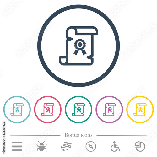 Old certificate flat color icons in round outlines