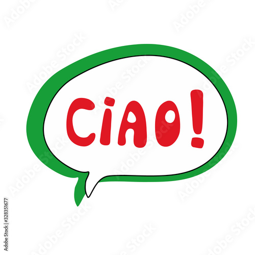 Hello in Italian language in a cartoon bubble