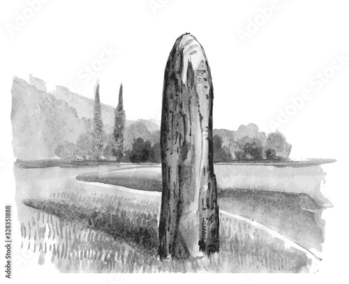 Obraz na plátně Menhir Watercolor Illustration