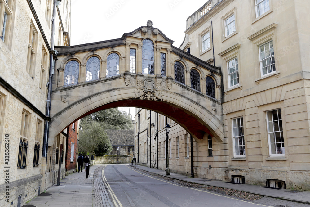 Hertford Bridge, popularly known as the Bridge of Sighs, is a skyway joining two parts of Hertford College over New College Lane in Oxford, England,UK, Europe - city landmark. 