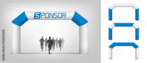 Illustration of inflatable arch with runner silhouettes for proportion. Mockup for design presentation.