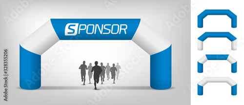 Illustration of inflatable arch with runner silhouettes for proportion. Mockup for design presentation.