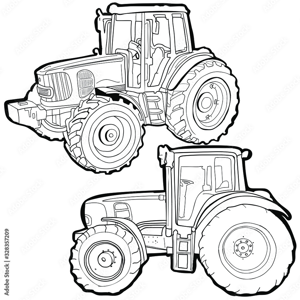 Vector black and white tractor illustration Stock Vector | Adobe Stock