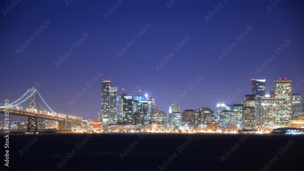 San Francisco Bay Bridge from Treasure Island Time Lapse Night Traffic California USA San Francisco Bay Bridge from Treasure Island Time Lapse Night Traffic California USA
