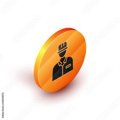 Isometric Oilman icon isolated on white background. Orange circle button. Vector Illustration