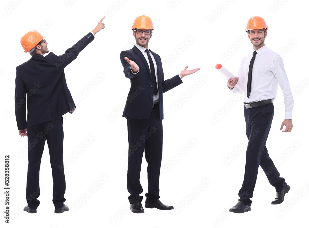 in full growth .qualified engineer architect isolated on white