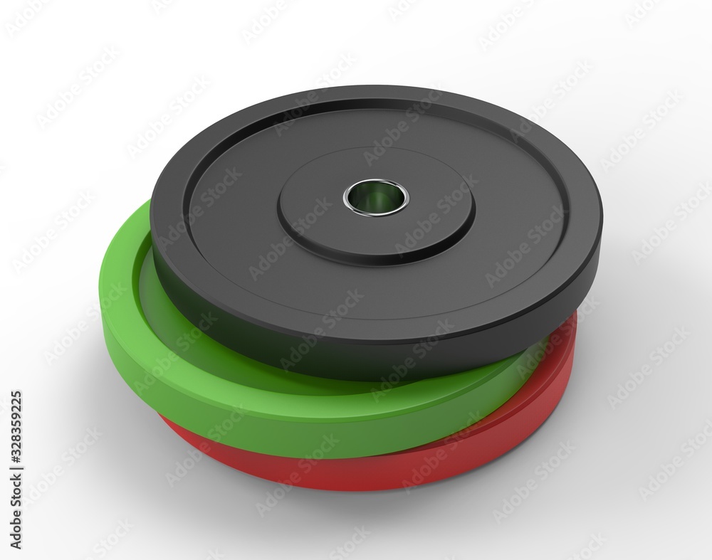 Blank Barbell Bumper Plate For Branding, 3d render illustration. Blank Barbell Bumper Plate For Branding, 3d render illustration.