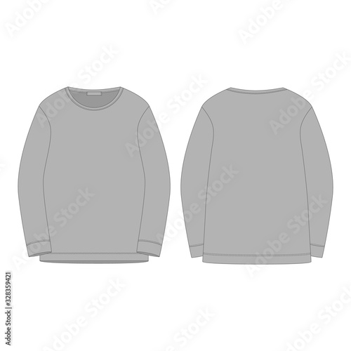 Gray sweatshirt isolated isolated on white background. Front and back technical sketch kids clothes
