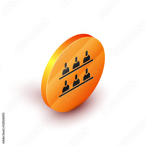 Isometric Jurors icon isolated on white background. Orange circle button. Vector Illustration