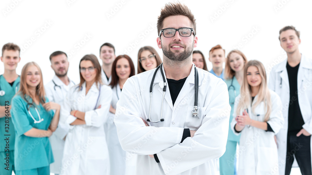 top view. a group of smiling doctors pointing at you. top view. a group of smiling doctors pointing at you.