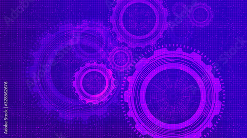 Light Violet Technical Gears wheel and Cock on Technology Background,vector