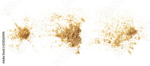 Set pile ginger powder isolated on white background, top view, Zingiber officinale, with clipping path