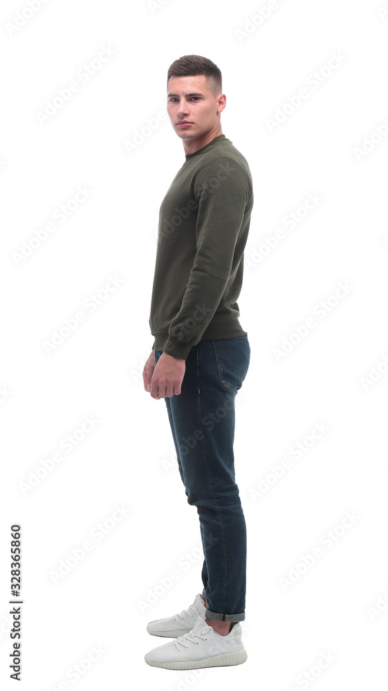 side view. a serious young man . isolated on white side view. a serious young man . isolated on white