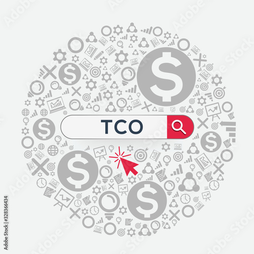TCO  mean (total cost of ownership) Word written in search bar ,Vector illustration.