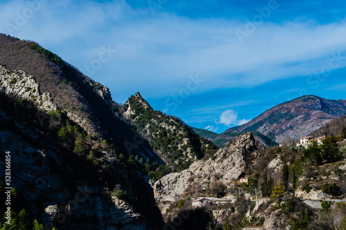 The captivating panoramic view of the low French Alps mountains (the valley of Var) on a sunny day