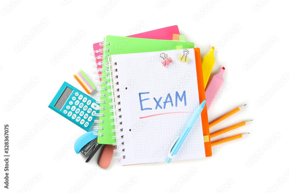 Bunch of different stationary isolated on white background, top view Bunch of different stationary isolated on white background, top view